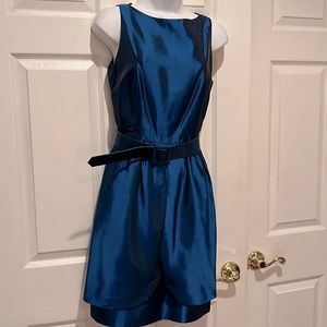 Chedda B Evening Turquoise Sleeveless Satiny Belted Dress Sz 6